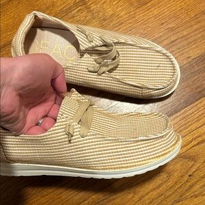 Beige Textured Slip-On Shoes